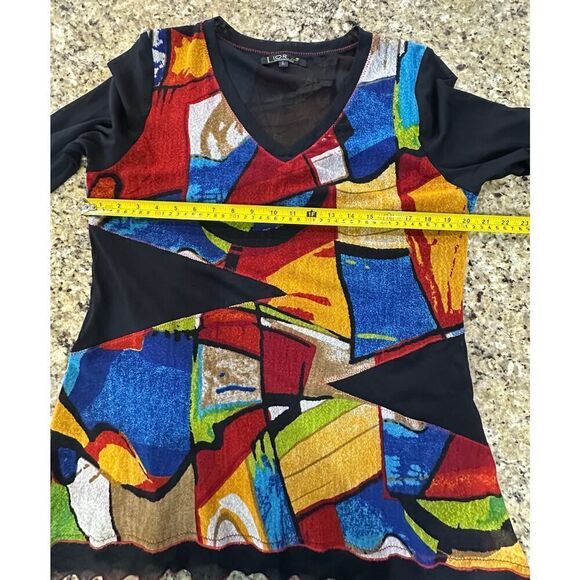 Lior Paris Size Large Tunic 3/4 Mesh Sleeve Asymmetric Patchwork Artsy Top - Picture 11 of 16